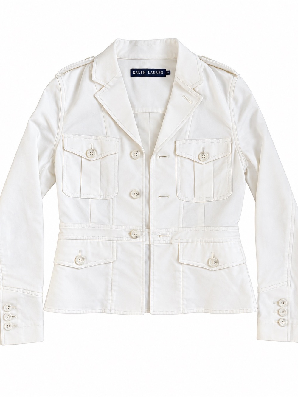 Vintage Ralph Lauren Cream Cotton Military-Style Blazer Japanese Market Rare Y2K